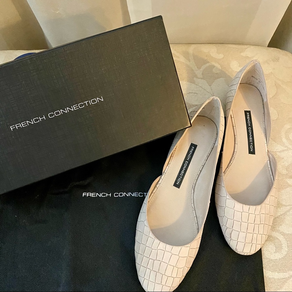 French Connection Leather Asia Blush Croc Flats, EUC, Size 37, US 6.5